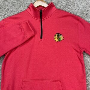 Chicago Blackhawks NHL Pullover Women Medium Red Long Sleeve 1/4 Zip Fleece LOGO